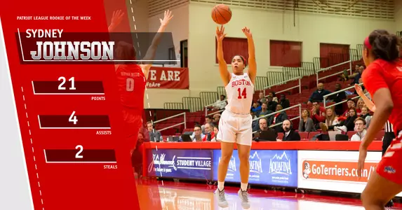 Graphic of Sydney Johnson displaying points (21), assists (4) and steals (2)
