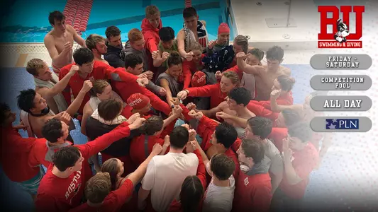 Terrier Invitational preview graphic including the date, time and location of the meet