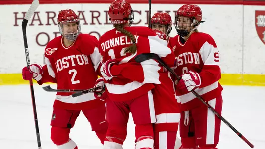 Women's hockey goal celebration