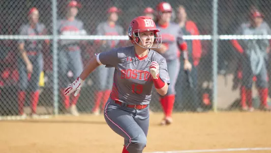 Emily Morrow runs toward first after hitting a triple to left field