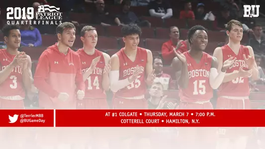Boston University men's basketball will visit Colgate on Thursday in Patriot League quarterfinal matchup with a 7 p.m. start time.