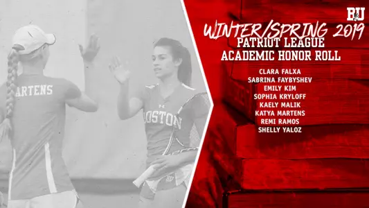 Clara Falxa, Sabrina Faybyshev, Emily Kim, Sophia Kryloff, Kaely Malik, Katya Martens, Remi Ramos and Shelly Yaloz were named to the Patriot League Academic Honor Roll.
