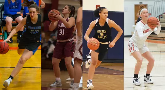 Women's basketball graphic with four members of the 2020 signing class