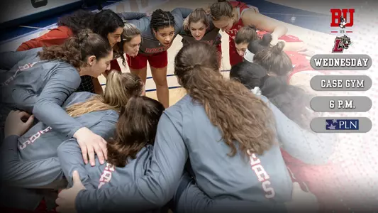 Women's basketball Lafayette preview graphic featuring the team huddling