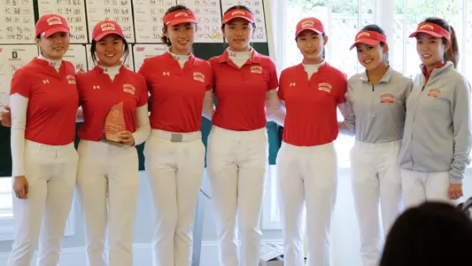 The BU golf team poses after winning the SHU Fall Classic