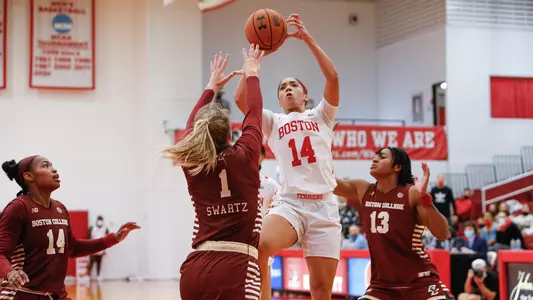 Sydney Johnson skies up for a shot against Boston College.
