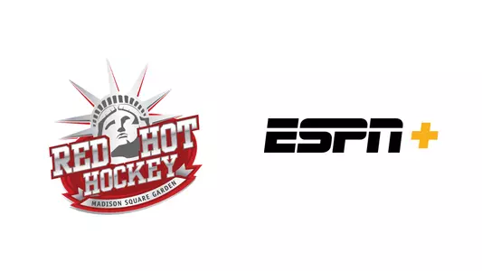 Graphic featuring Red Hot Hockey logo next to ESPN+ logo