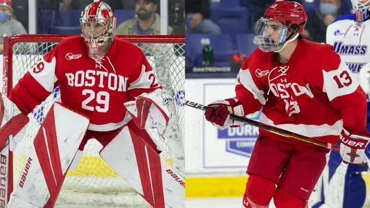An action photo of Drew Commesso next to an action photo of Dylan Peterson