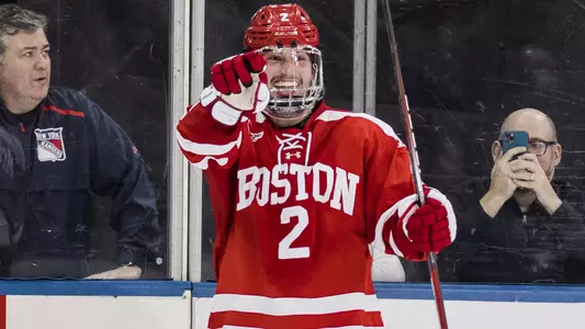 Case McCarthy points as he celebrates his goal