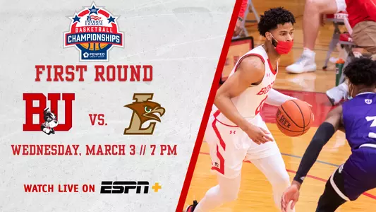 The Boston University men's basketball team will host Lehigh in the first round of the Patriot League tournament on Wednesday with the ESPN+ broadcast set for 7 p.m.