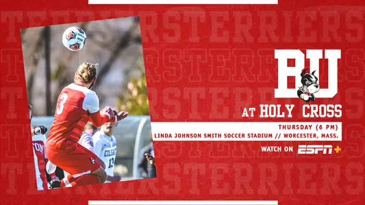 Boston University men's soccer will visit Holy Cross on Thursday with the ESPN+ broadcast set to begin at 6 p.m. at the Linds Johnson Smith Soccer Stadium.