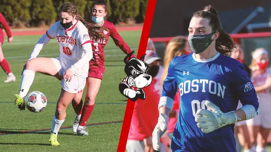 Split image of Jenna Oldham and Morgan Messner for their United Soccer Coaches All-North Region honors