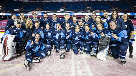 Team Bauer takes home the trophy in the Professional Women’s Hockey Players Association (PWHPA) Secret Dream Gap Tour at the Scotiabank Saddledome on May 30, 2021.