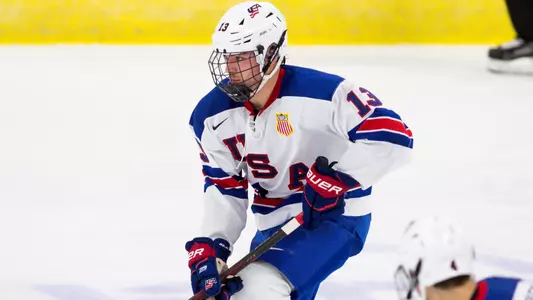 Tyler Boucher skating in a USA jersey