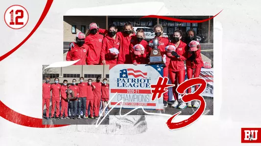 Terrier 12 graphic featuring PL Championship photos of men's and women's cross country teams