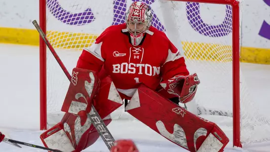 Goaltender Kate Stuart awaits a shot