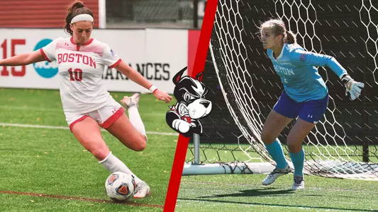 Graphic highlighting women's soccer athletes Abigail McNulty and Celia Braun