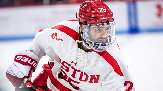 Close-up of Sam Stevens playing hockey