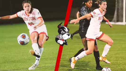 Photo of women's soccer redshirt seniors Jenna Oldham and Amy Thompson