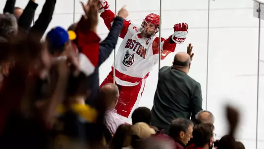 Domenick Fensore celebrates his game-winning OT goal against Harvard