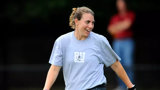 Photo of women's soccer Associate Head Coach Jessica Clinton during her first coaching stint with the team.