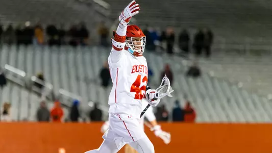 Jake Cates celebrates one of his four goals against Bryant