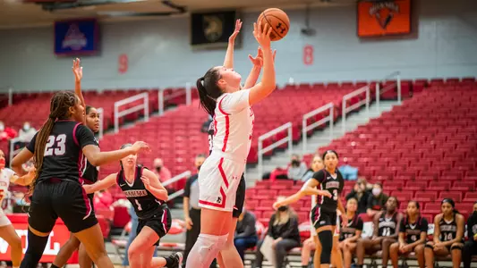 Maren Durant goes for a layup ahead of a couple Lafayette defenders.