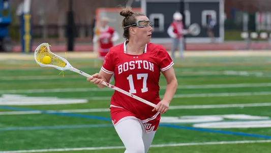 Maggie Lohrer races across the field against Merrimack.