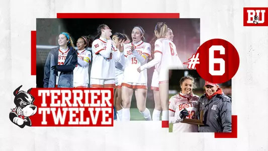 Graphic highlighting the women's soccer program, No. 6 in the 2022 Terrier 12.
