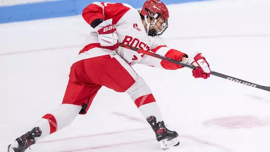Alex Allan shooting the puck