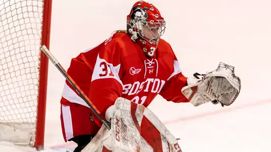 Nicole McGuigan playing goalie