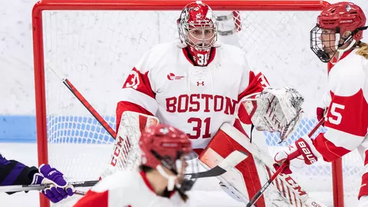 Nicole McGuigan playing goalie