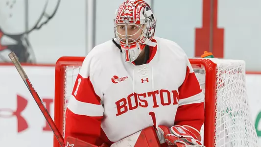 Kate Stuart playing goalie
