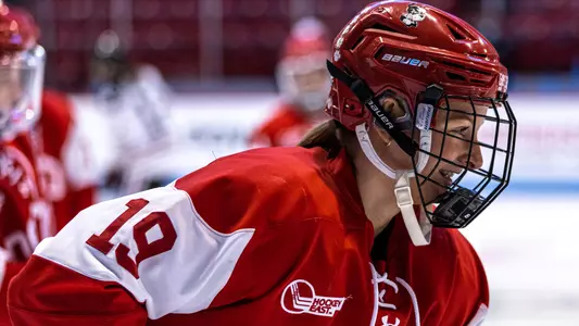 Emma Wuthrich smiling during pregame skate