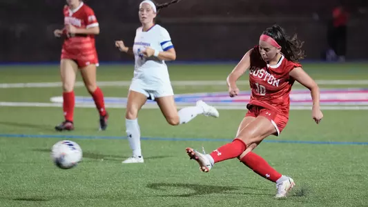 Abby McNulty kicks the ball in a game against UMass Lowell.