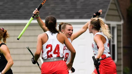 Tess Csejka celebrates her goal vs. Providence in the 2022 season opener
