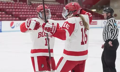 Lacey and Julia Nearis Celebrate a Goal vs Providence