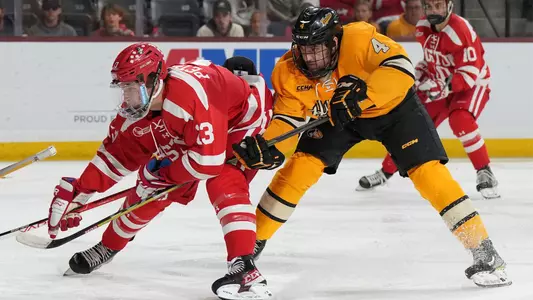 Dylan Peterson battling with a Michigan Tech player