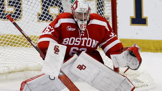 Mathieu Caron playing goaltender for Boston University