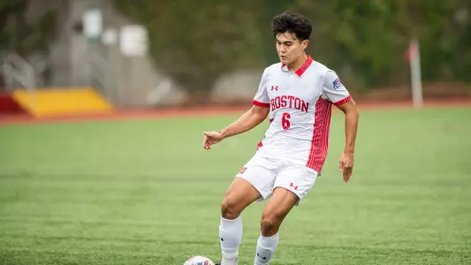 Diego Rived plays the ball up the field.