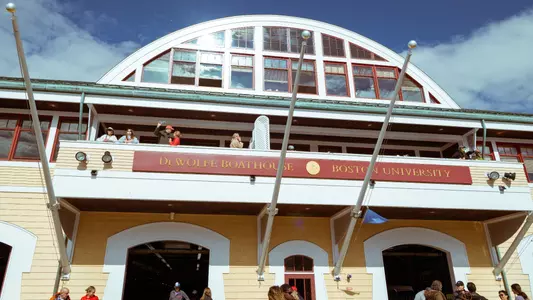 Photo of the DeWolfe Boathouse during the Head of the Charles.