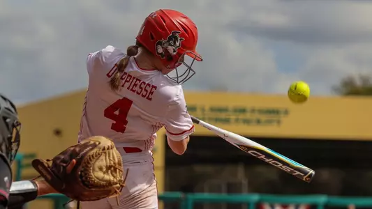 Brooke Deppiesse blasts a pitch high up into the air at South Florida