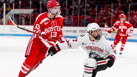 Dylan Peterson next to a Northeastern skater
