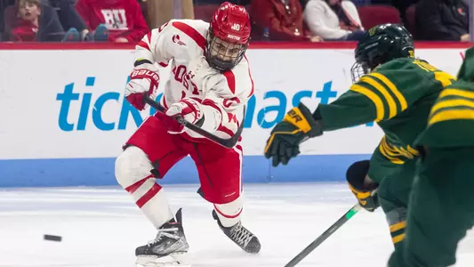 Nick Zabaneh shooting the puck