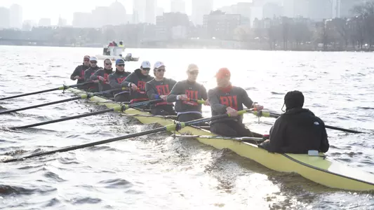 Photo of the men's rowing V8 at practice on March 22.