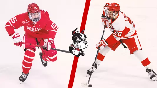 Photo of Sam Stevens Skating next to a photo of Lane Hutson skating