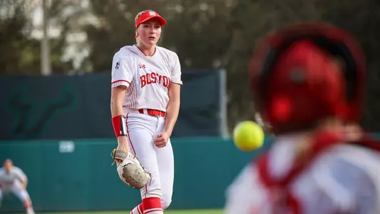 Allison Boaz hurls a pitch toward the catcher from the circle.
