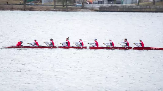 Photo of the lightweight rowing V8+ in a dual race against Bates.