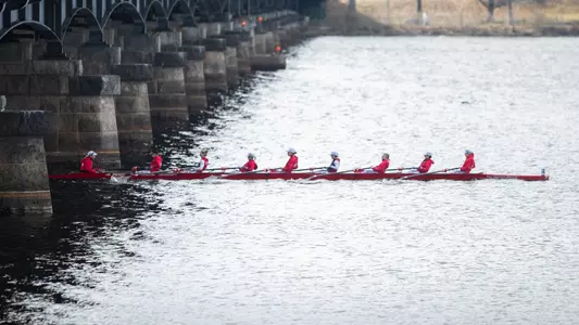 Photo of a Lightweight Rowing eight boat racing against Bates.