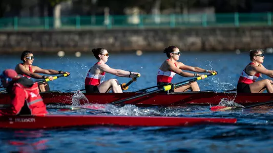 Photo of the Lightweight Rowing V8 racing against Stanford.